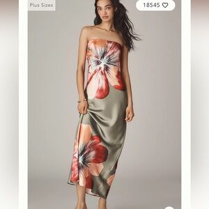 Anthropologie Fleur Strapless Satin Maxi Slip Dress